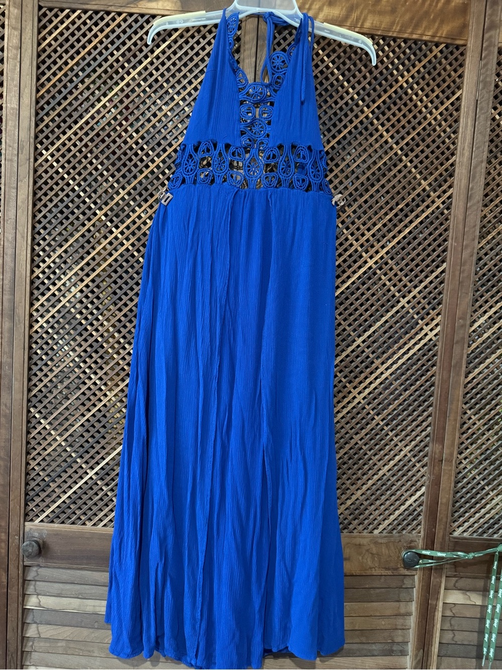 Woman long blue dress